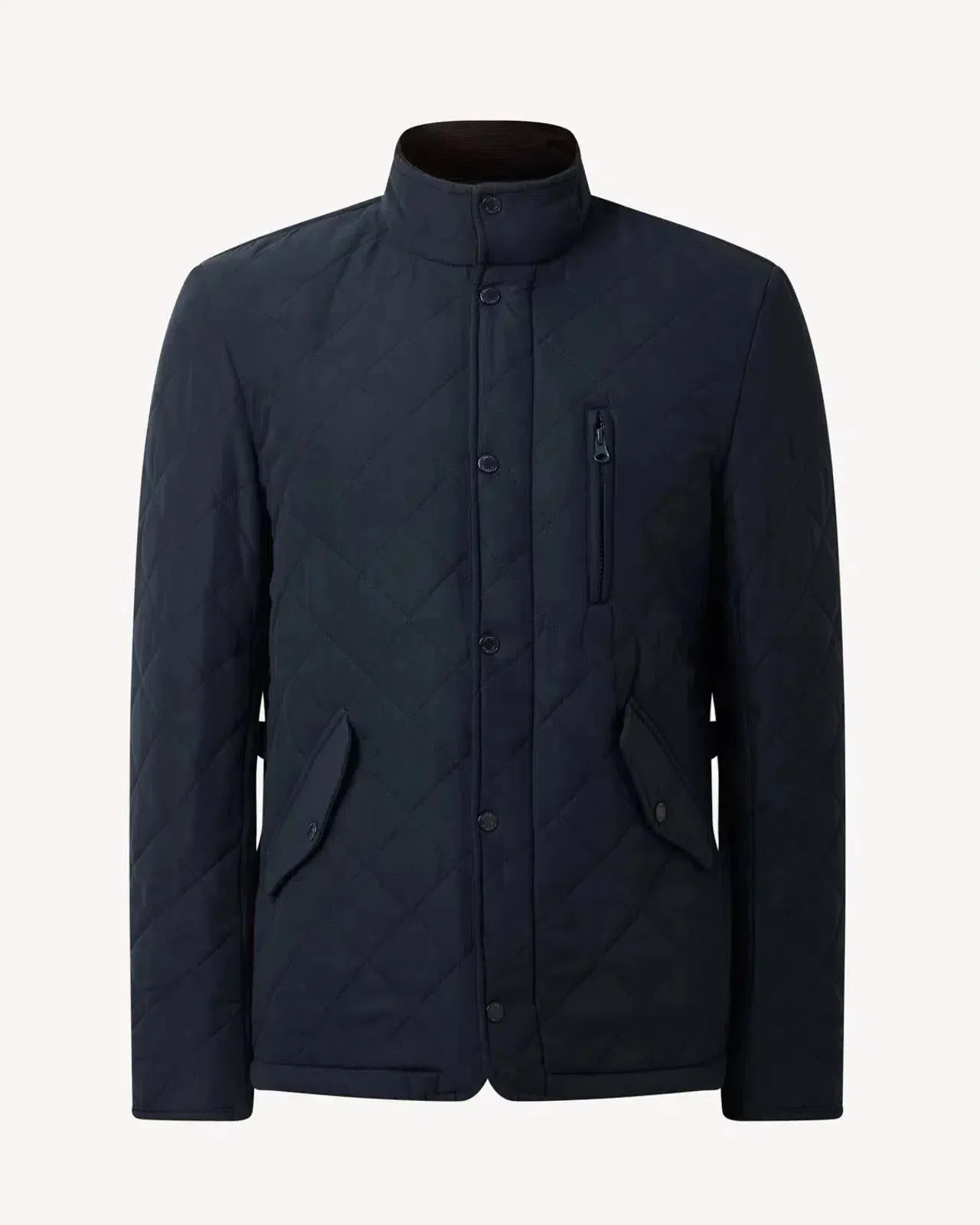 Bernard Weatherill Stand Collar Padded Jacket Navy Blue