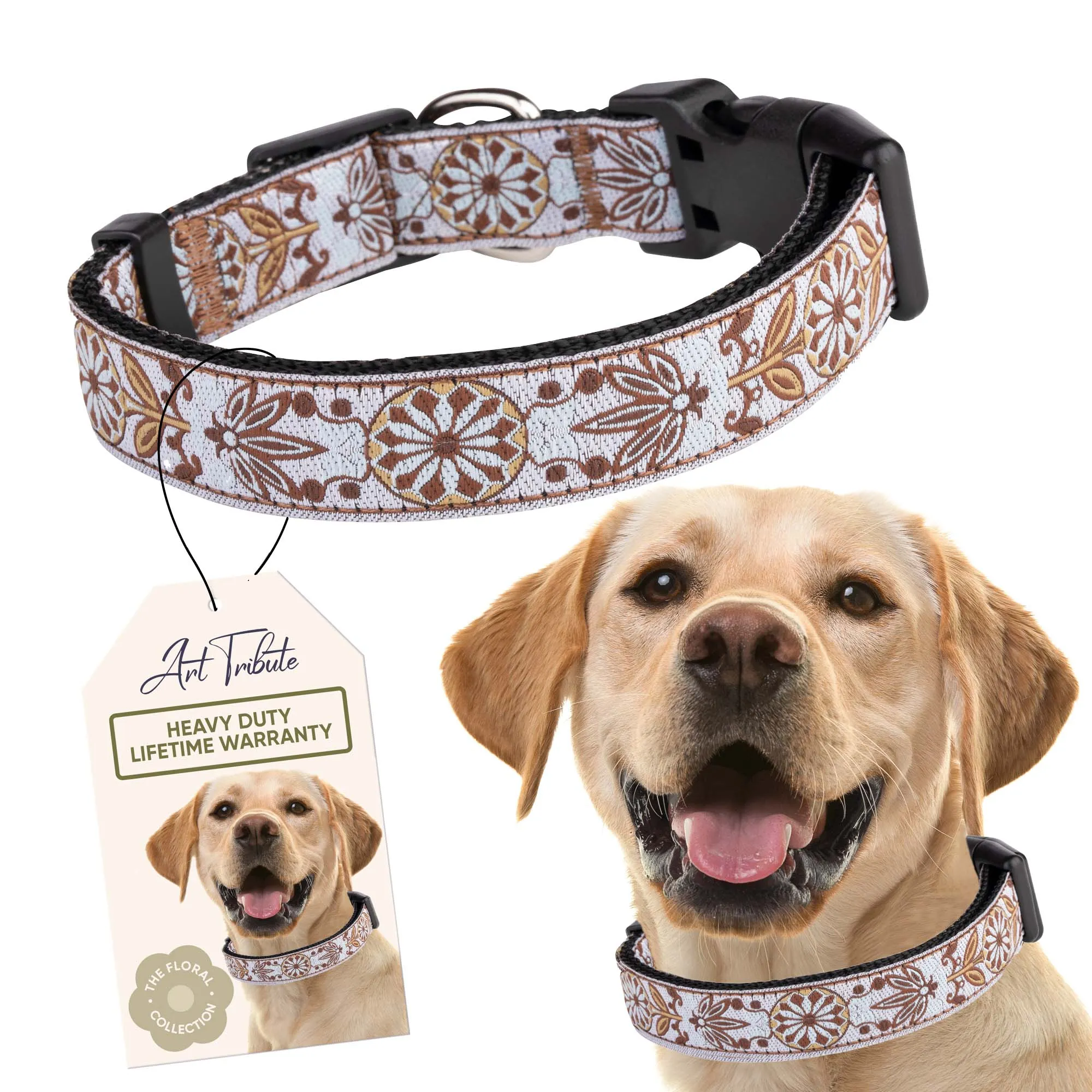 Boho Style Dog Collar - White Woven Boy and Girl Dog Collar - For puppies, medium and large dogs.