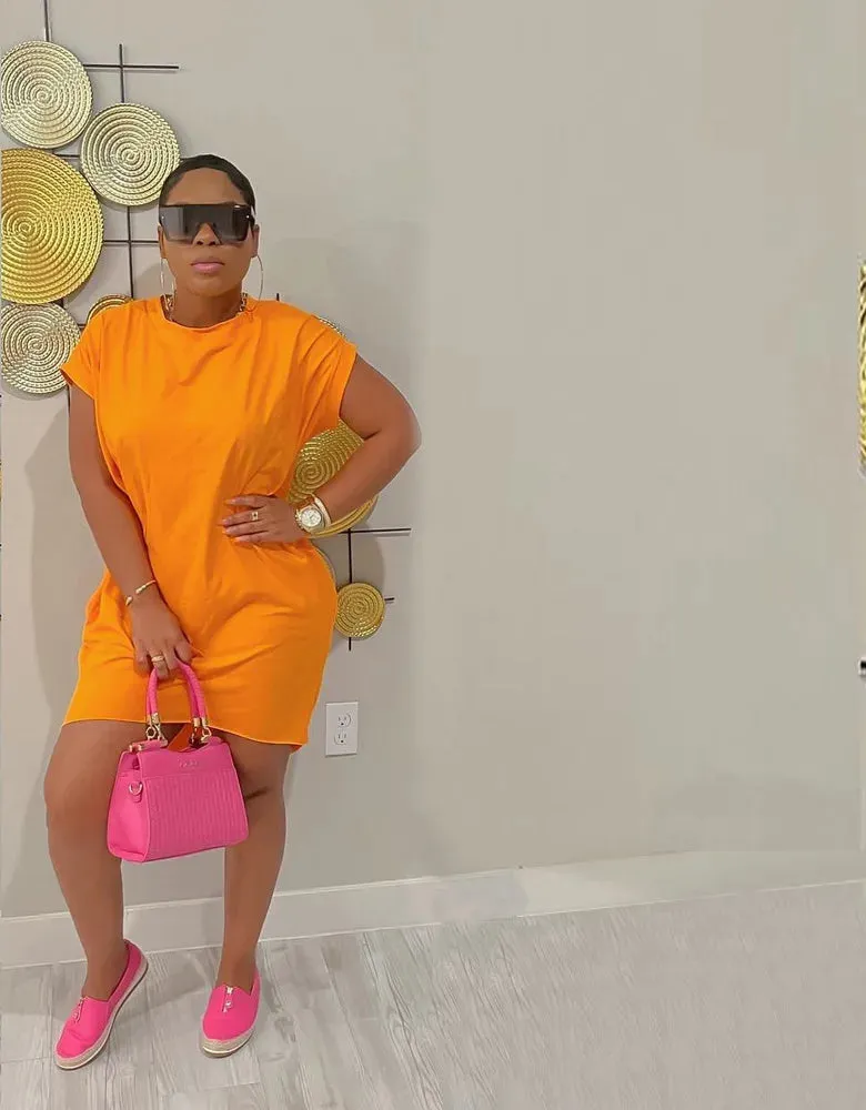 Causal Dress Plus Size Ladies Short Sleeve T-shirt Pocket Dresses 2022
