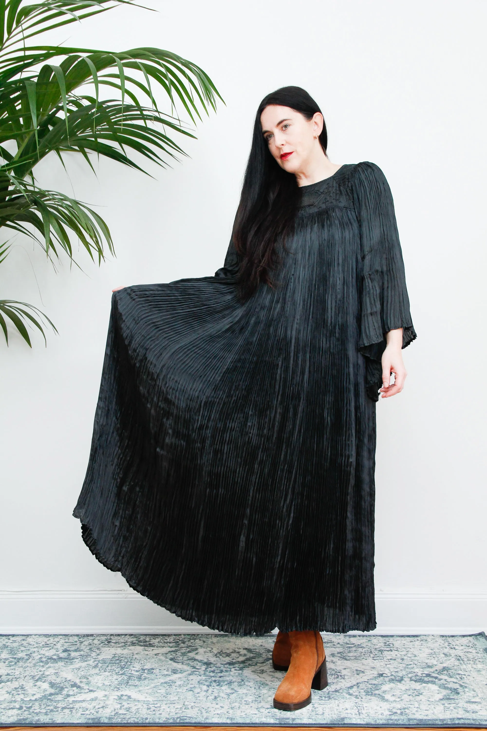 Vintage Indian Pleated Huge Kaftan Maxi Dress Rare